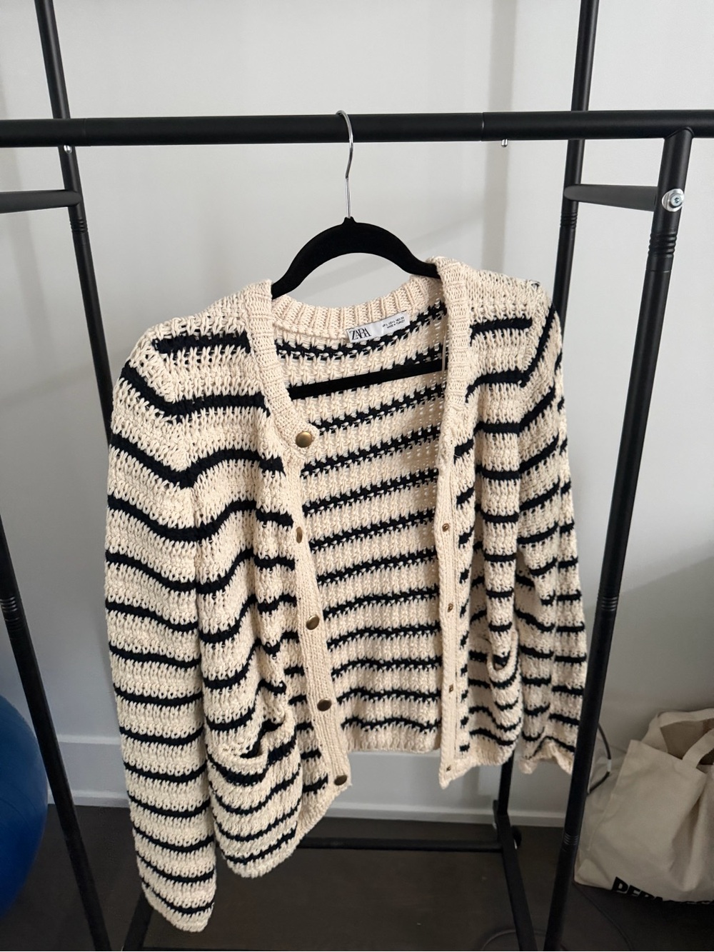 Zara Cream & Black Striped Button-Front Cardigan